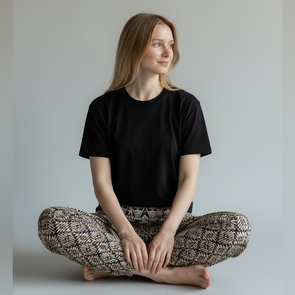 THML Black and Cream Patterned Joggers - Picture 4 of 5